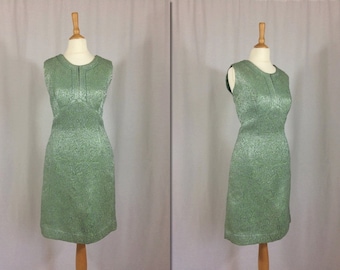 1960s Green and Silver Metallic Mini Dress * Size Small