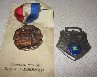 School Award and Good Luck Watch Fob Vintage Costume Jewelry #5156