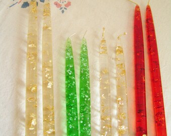 Vintage Retro Mid Century Flake Lucite Candles in your Choice of Red Green or Clear 11.5" or 8" Decorative Lucite Candles Set of 2