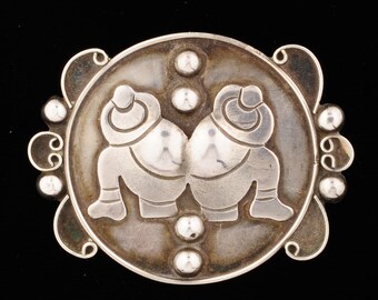 Vintage Taxco 980 Mexican Silver Brooch Pin Serafin Moctezuma Signed