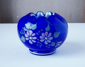 Fenton Rose Bowl, Hand Painted by JK Spindler