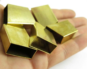Raw Brass Geometric Tube Bead Pendants (4x) (K110-A)