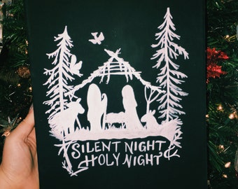 Silent Night Nativity Chalkboard Art Canvas | Christmas Decor | Mantle Decoration | Christmas Wall Decor