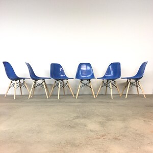 Herman Miller | Set (6) Eames Royal Blue Shell Chairs | Mid Century dining