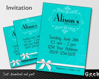Blue Baby/Bridal Shower Invitation - Digital or Printed - New Baby - Birthday - Sweet Sixteen - Shower