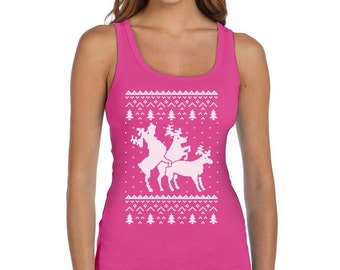 Ugly Christmas Party Sweater Humping Reindeer Women's Tank Top Vest