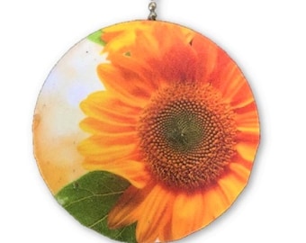 Sunflower Round Wood Fan / Light Pull