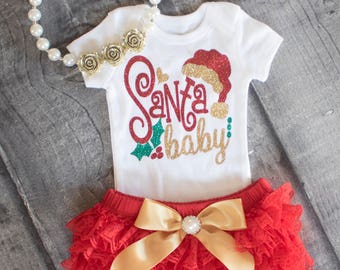 Christmas Baby Girl Outfit, 1st Christmas baby girl outfit, Santa Baby, Newborn Christmas Outfit, Christmas Outfit, My First Christmas