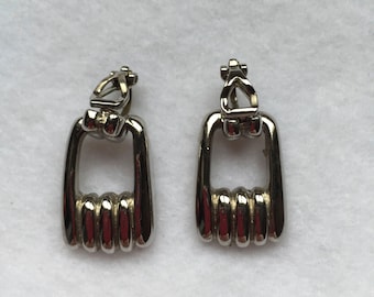 Silver Stirrup Clip-on Earrings