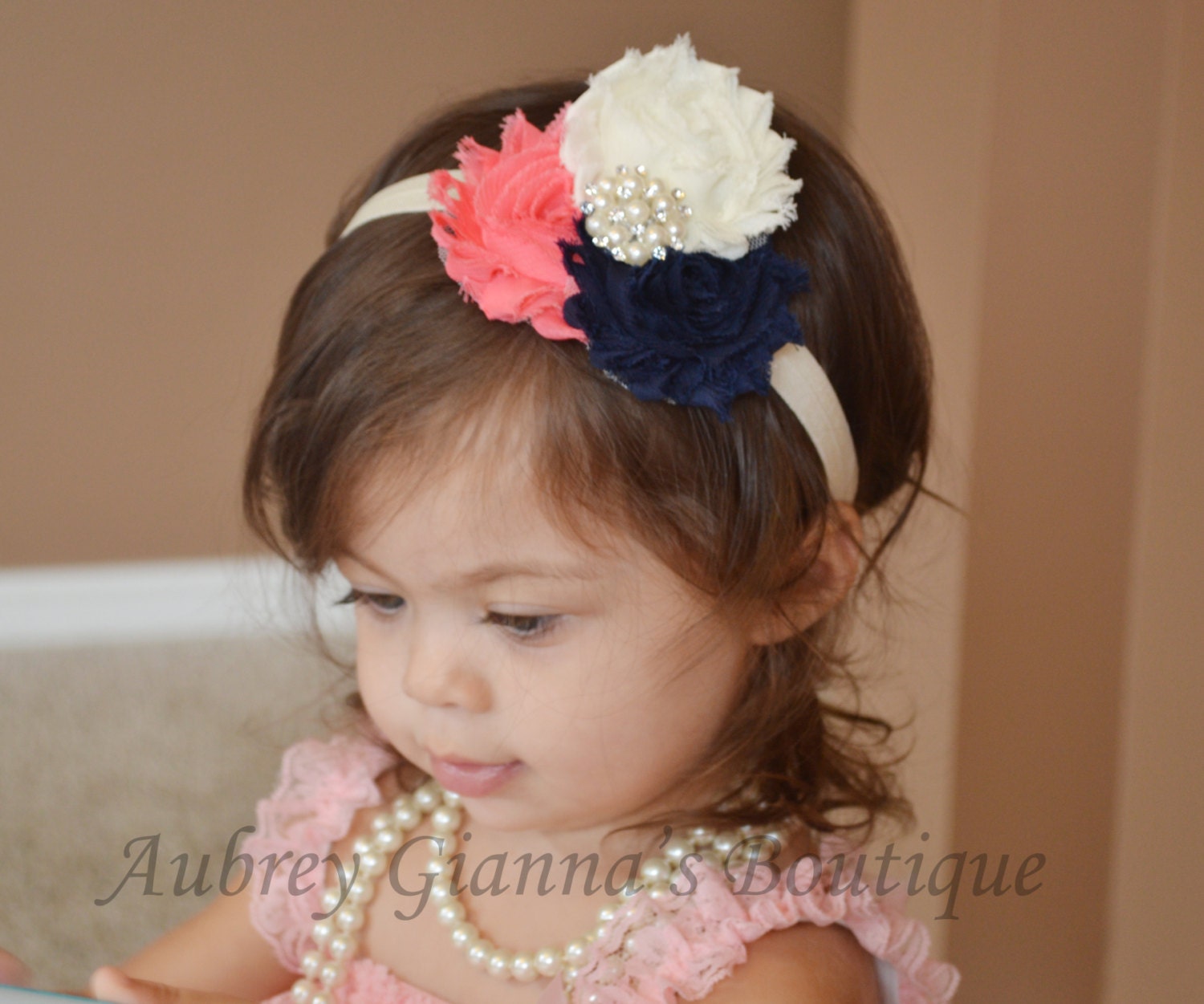 Baby headband Navy and Coral Hair bow newborn headband baby