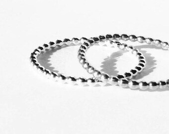 Sterling silver stacking rings set Silver beaded stackable ring Handmade silver ring