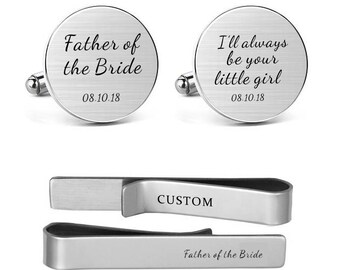 Father of the Bride Cufflink Engraved I Will Always Be Your Little Girl Dad father stepfather dad daddy Round Square Tie Clip Tacks Bar