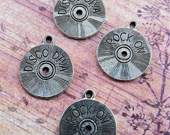 Record/CD Disc Charms -8 pieces-(Antique Pewter Silver Finish)--style 671--