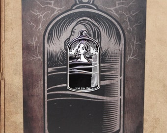 the Bell Jar Enamel Pin 1.5" on backing card - Sylvia Plath