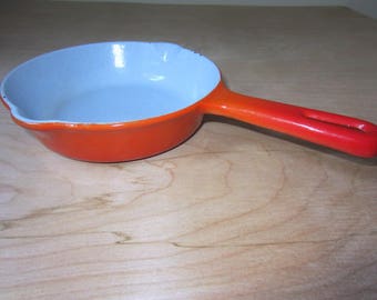 Vintage Orange Cast Iron Skillet. Orange Flame Enameled Cast Iron Skillet. Made in Japan.