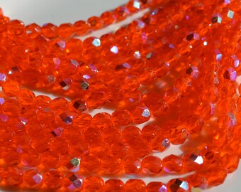 Orange AB 6mm Faceted Fire Polish Round Czech Glass Beads 25