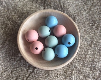 Wooden beads mix, 25 mm beads, pastel colors beads, wooden craft supplies, round beads