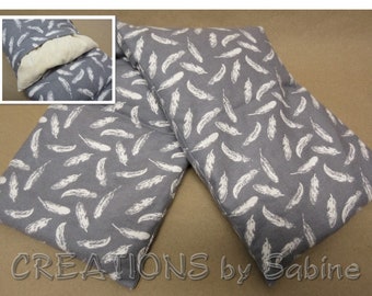 Microwaveable Corn Neck Wrap Washable Cover Corn Pillow Hot Cold Pack White Feather Design Gray Flannel White Pattern READY TO SHIP (552)