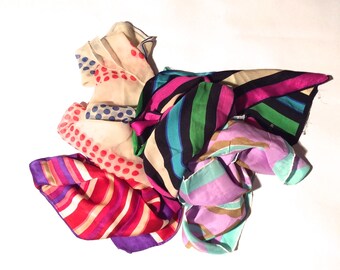 Vintage 1960s/1970s Lot of 4 Colorful Silk Scarves/Echo/Mod/Striped/Purple