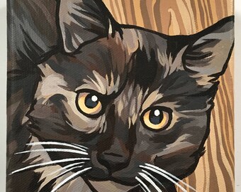 Custom Pet Portrait Dog Cat Mini Painting Acrylic on Canvas (5 x 5 in)