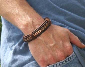 Men's Leather and Copper Bracelet, Men's Leather Bracelet, Men's Copper bracelet, Copper Bracelet, Leather Bracelet, ColeTaylorDesigns