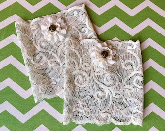 Ivory Lace Boot Cuffs with Ivory Burlap Flower