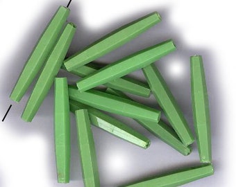 20 vintage SKINNY GREEN PLASTIC beads 30mm grass green beads lightweight statement beads make a festoon necklace or shabby chic creation