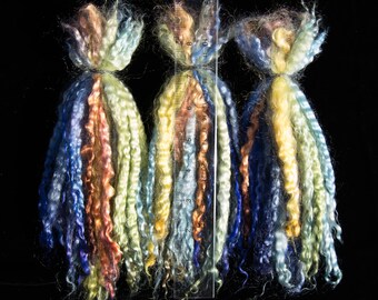 Springtime Baby Mohair Locks / 0.5 oz / Art Yarn Locks / Tail Spinning / Cruelty Free / Hand Dyed / Green Blue Yellow Lilac Orange / Silky!