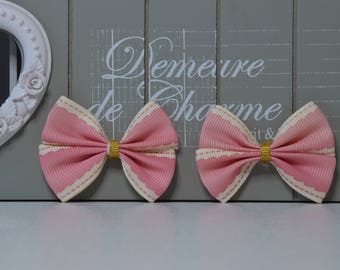 Pink set of 2 fabric bows for sewing or craft