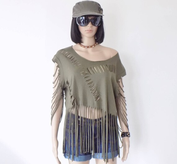Original women's T-Shirt! SOLDIERGIRL! COTTON colour khaki size L / Large belicious delicious creation 69cm long