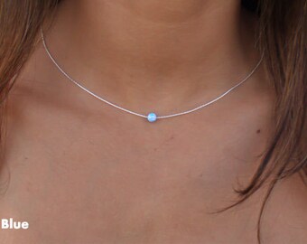 Opal necklace, tiny blue opal necklace, opal gold necklace, opal jewelry, gold bridesmaid gift, minimalist necklace, dot necklace, october