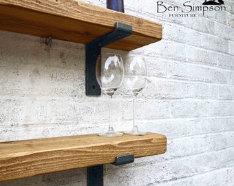 Rustic Shelves Shelf Industrial Chunky Metal Brackets Solid Wood 15cm Depth LB15
