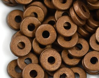 8mm Washer Round - Antique Brass - Mykonos Greek Ceramic Beads - QTY: 50 or 100