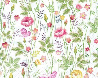 4 Decoupage Napkins, Paper Napkin for Decoupage, Meadow Flowers, Craft Napkin, Flower Napkin, Decoupage Napkin, Decoupage Paper