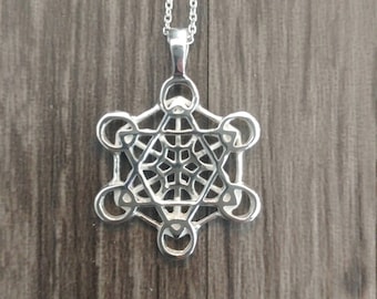 metatron's cube pendant in sterling silver - sacred geometry - metatron 's cube necklace