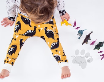 Organic Harem Pants: Baby Harem Leggings, Organic Baby Leggings, Toddler Harems, Hipster Baby, Toddler Gift, Dinosaur Leggings, Yellow Harem