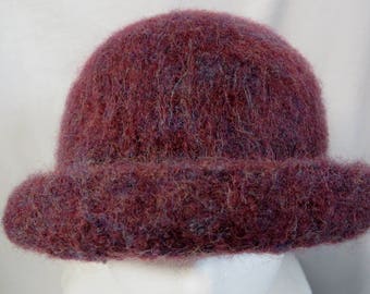Hat Wool Felted PurpleBerry with Rolled Brim