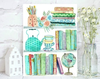 Watercolor Bookshelves - Watercolor Books