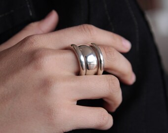 SILVER STACKING RINGS Chunky Sterling Silver Set of 3 polished smooth and asymetrical