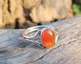 Natural Carnelian Oval Cab Handmade Sterling Silver Ring - Carnelian Ring -Carnelian Oval Cab Ring - Handmade Carnelian Ring - Gift Ring
