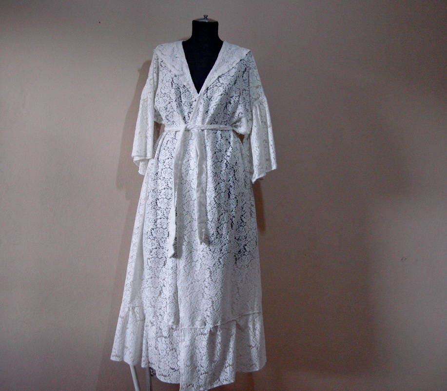 plus size white lace robe