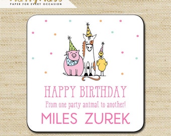 KIDS GIFT STICKERS, Gift Tags, Birthday Stickers, Personalized Labels, Personalized Gift Stickers, Party Animals, Eco Friendly Soy Printing