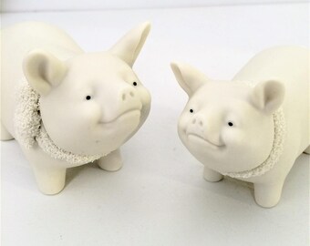 Pig Figurines, 2 Pigs Department 56 Pig Porcelain Snowbabies