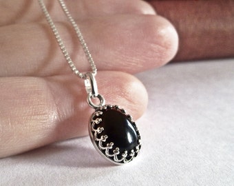 Black Onyx Necklace Black Stone Necklace Sterling Silver Necklace Onyx Jewelry Black Gemstone Necklace Filigree Necklace Gothic Jewelry
