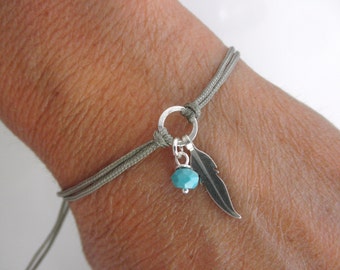 Feather friendship bracelet and tiny turquoise
