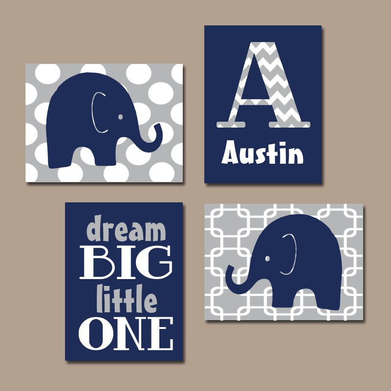 BOY Elephant Wall Art Navy Blue Boy Elephant Nursery Baby Boy