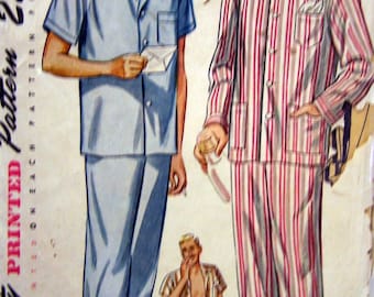 Vintage 1945 Simplicity 2051 Men's Pajamas Size Small Chest 34-36 Inches Uncut Complete