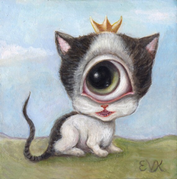 Big Eye Cylops Cat Art Print Surreal Lowbrow Art One eyed