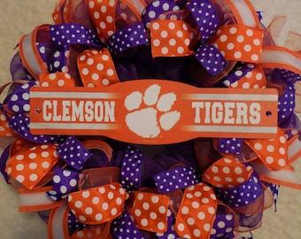 Clemson Wreath, Clemson Decor, Clemson TIgers Wreath, Clemson Tigers Decor. Clemson Wreaths, Clemson Tigers Wreaths, College Wreath