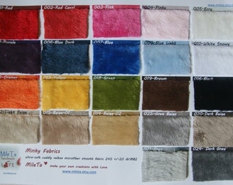 SAMPLES SWATCHES CATALOG - Minky fabric, ultra soft cuddly velboa microfiber smooth fabric, 22 colors.